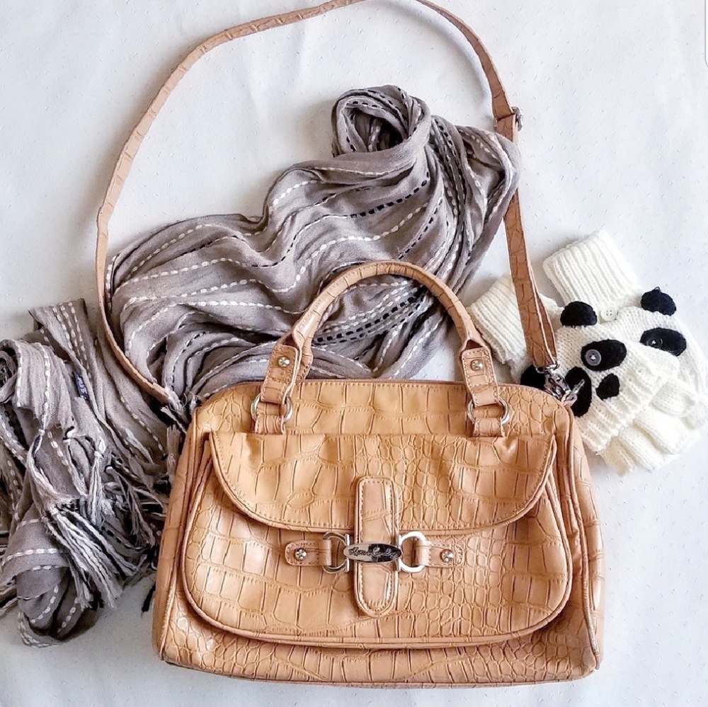 Kate Landry Crossbody Crocodile Pleather Tan Purse